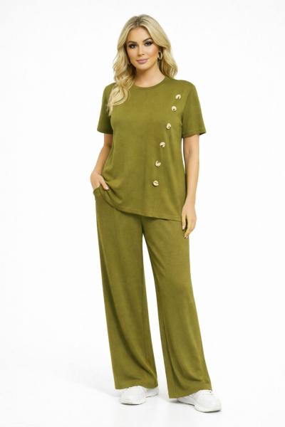 ÖN DÜĞME DETAYLI İKİLİ TAKIM  Yağ Yeşili