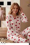 KIRMIZI KALPLİ PİJAMA TAKIMI  Beyaz