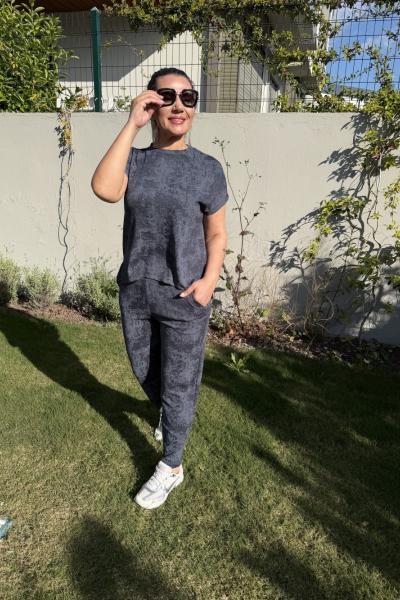 BATİK DESENLİ İKİLİ TAKIM  Antrasit