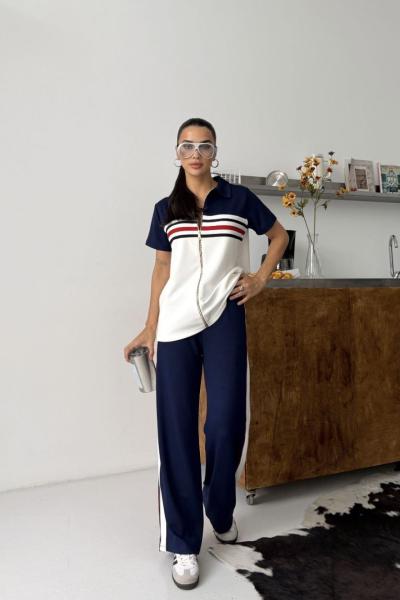 FERMUARLI ÇİZGİ DETAY İKİLİ TAKIM  Lacivert