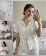 BEYAZ PEMBE FİYONK PİJAMA TAKIMI  Beyaz