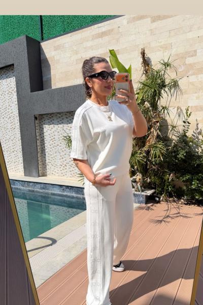 LO YANLAR TAŞLI İKİLİ TAKIM  Beyaz