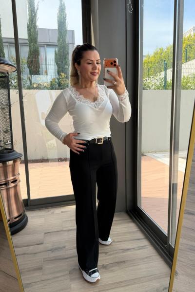 KÖPRÜLÜ ÇİMA DETAY ÇELİK PANTOLON  Siyah