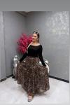 LEOPAR ŞİFON ETEK Siyah
