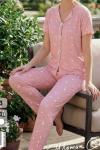 BEYAZ KALPLİ PEMBE PİJAMA TAKIMI  Pembe