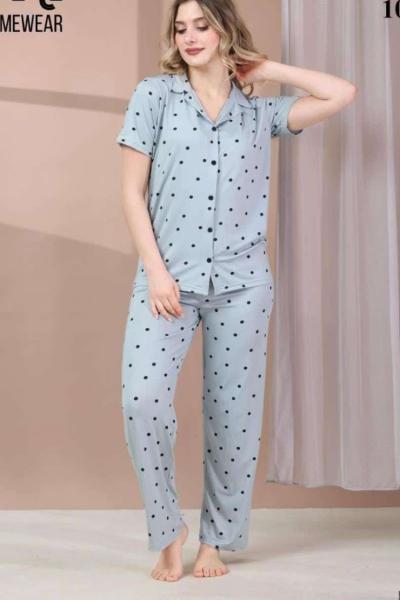 PUANTİYELİ PİJAMA TAKIMI  Gri