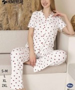 KIRMIZI KALPLİ DÜĞMELİ PİJAMA TAKIMI  Beyaz