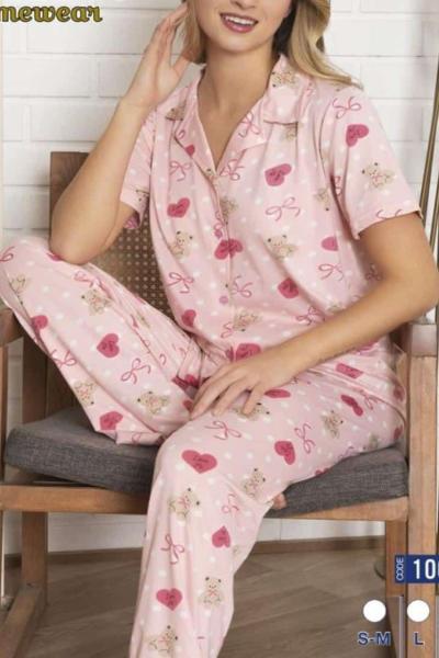 PEMBE KALP FİYONKLU PİJAMA TAKIMI  Pembe