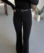 2076/ CREP KUMAŞ KEMERLİ PANTOLON  Siyah