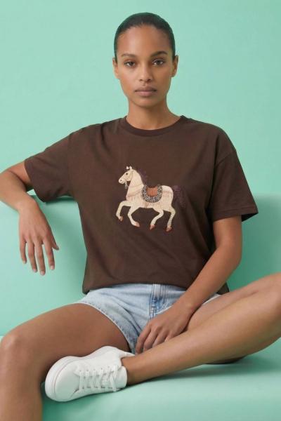 AT BASKILI TİŞÖRT Acı Kahve