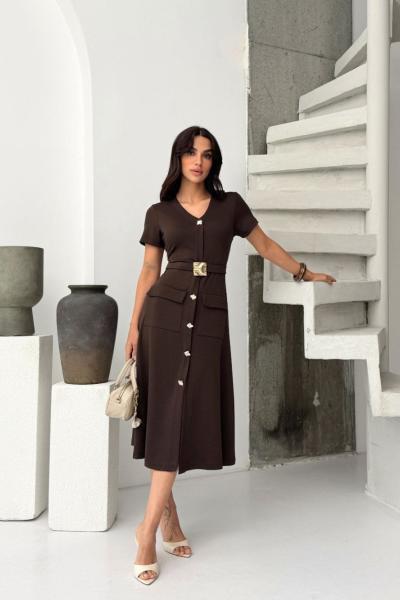 KEMER DETAY ELBİSE Acı Kahve