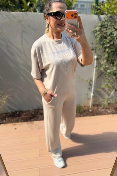 GES OMUZ VE PAÇA TAŞLI İKİLİ TAKIM  Bej