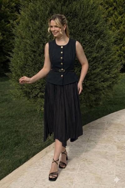 YELEKLİ ELBİSE Siyah