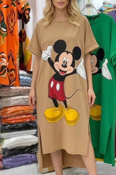 BAYAN BUYUK BEDEN MCK BASKILI ELBİSE  Mor