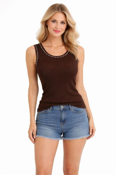 YAKA TAŞ DETAYLI ATLET Acı Kahve