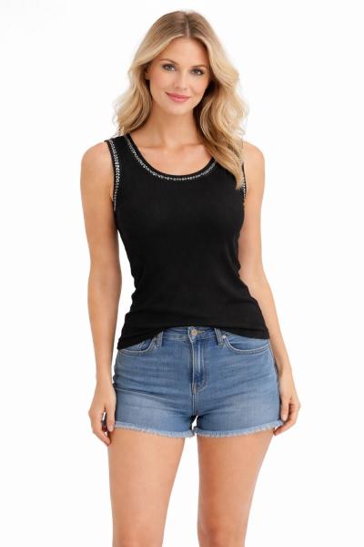 YAKA TAŞ DETAYLI ATLET Siyah