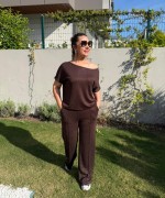 SİMLİ KAYIK YAKA İKİLİ TAKIM  Acı Kahve