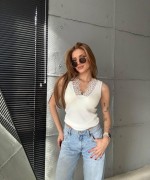 V YAKA DANTELLİ ATLET Beyaz
