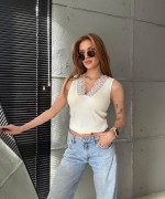 V YAKA DANTELLİ ATLET Beyaz