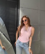 V YAKA DANTELLİ ATLET Pembe