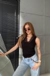 V YAKA DANTELLİ ATLET Siyah