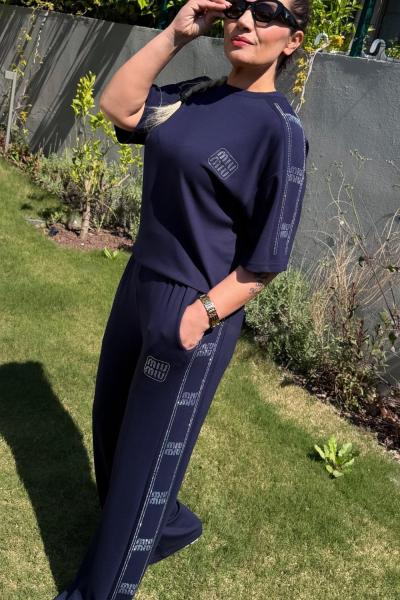 MI YANLAR TAŞLI İKİLİ TAKIM  Lacivert