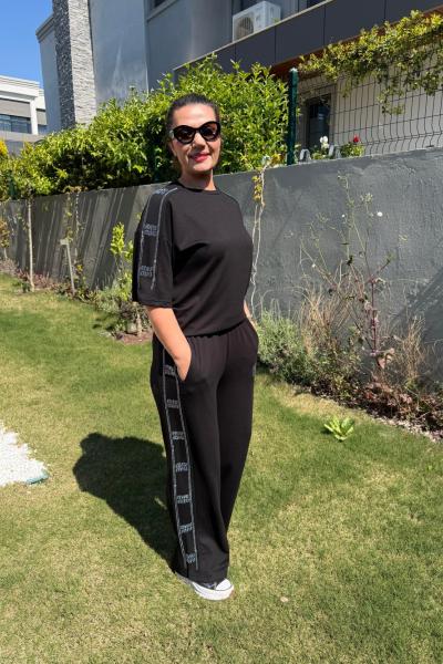 MI YANLAR TAŞLI İKİLİ TAKIM Siyah