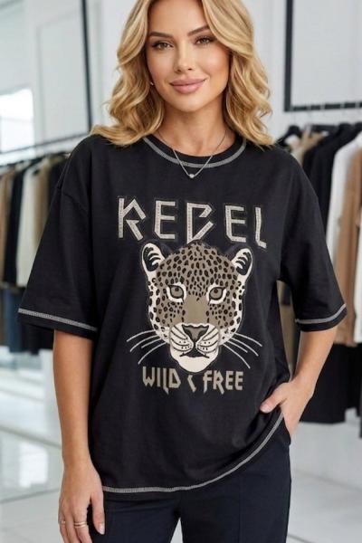 REBEL YAZILI TİŞÖRT Siyah