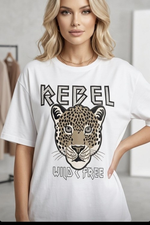 REBEL YAZILI TİŞÖRT  Beyaz