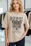 REBEL YAZILI TİŞÖRT  Bej