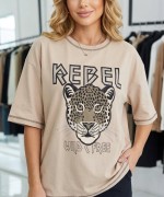 REBEL YAZILI TİŞÖRT  Bej