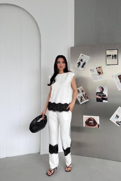 VATKALI PAÇA DANTEL DETAY İKİLİ TAKIM Beyaz