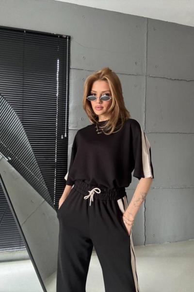 PAÇA YIRTMAÇLI İKİLİ TAKIM  Siyah
