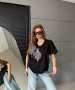 SOL İKİ BÜYÜK  PAPATYALI TİŞÖRT  Siyah