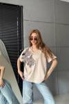 SOL İKİ BÜYÜK PAPATYALI TİŞÖRT  Bej