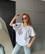 SOL İKİ BÜYÜK PAPATYALI TİŞÖRT  Beyaz