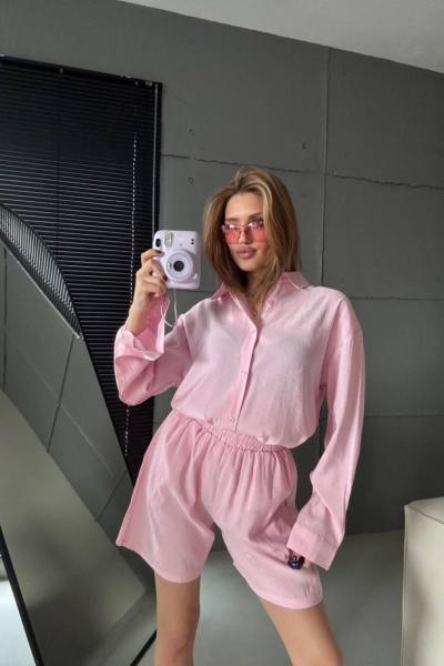 GÖMLEKLİ ŞORTLU TAKIM  Pembe