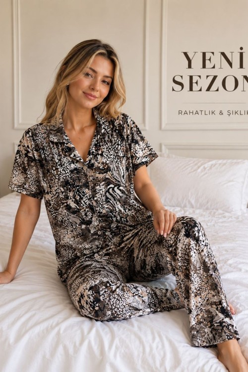 SOYUT DESEN ZEBRA DESEN PİJAMA TAKIMI  Siyah