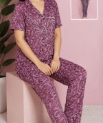 FOLLOW YAZILI DÜĞMELİ PİJAMA TAKIMI  Fuşya