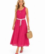 GÜPÜR DETAY KEMERLİ ELBİSE  Pembe
