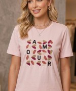 AMOUR YAZILI TİŞÖRT  Pembe