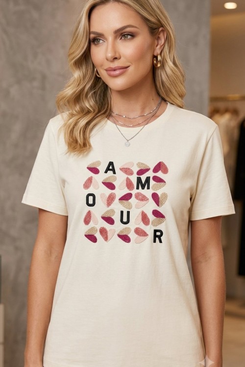 AMOUR YAZILI TİŞÖRT  Sarı