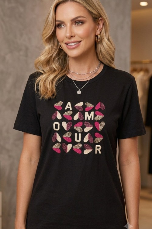 AMOUR YAZILI TİŞÖRT  Siyah