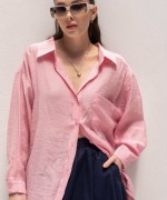 DÜŞÜK OMUZLU OVERSİZE GÖMLEK  Koyu Pembe