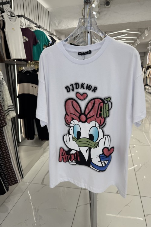 ÖRDEK BASKILI TİŞÖRT  Beyaz