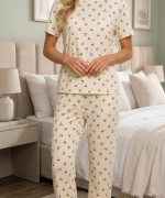 KİRAZ BASKILI PİJAMA TAKIMI  Beyaz