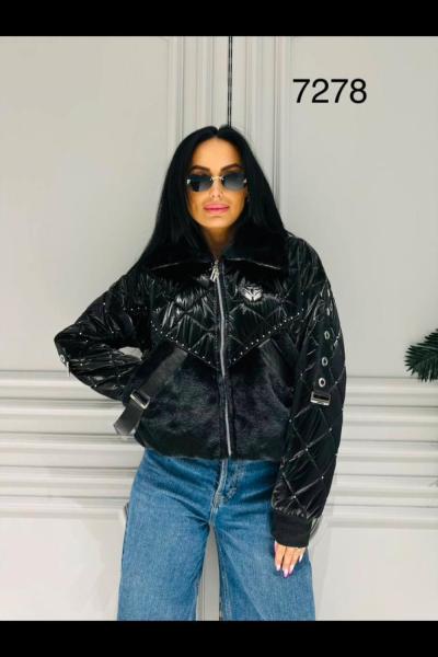 İthal Tasarım Cep Kürklü Mont  Siyah