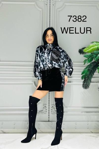 İthal Kadife Ceket Elbise Takım  Siyah Beyaz