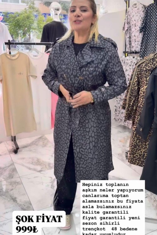 SİHİRLİ LEOPAR TRENÇKOT  Siyah