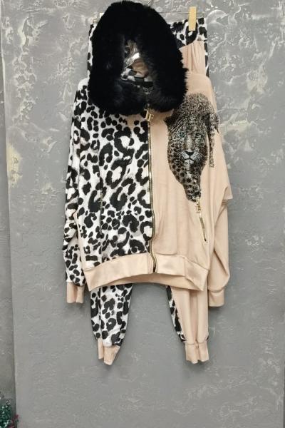 İthal Tasarım Kaplan Detaylı İkili Takım Bej